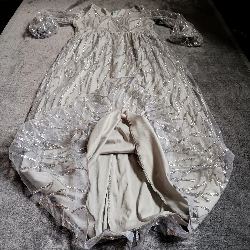 Icy Princess Silver Glitter & Gray Long Sleeve Event Evening Dress Size XL - Picture 9 of 10